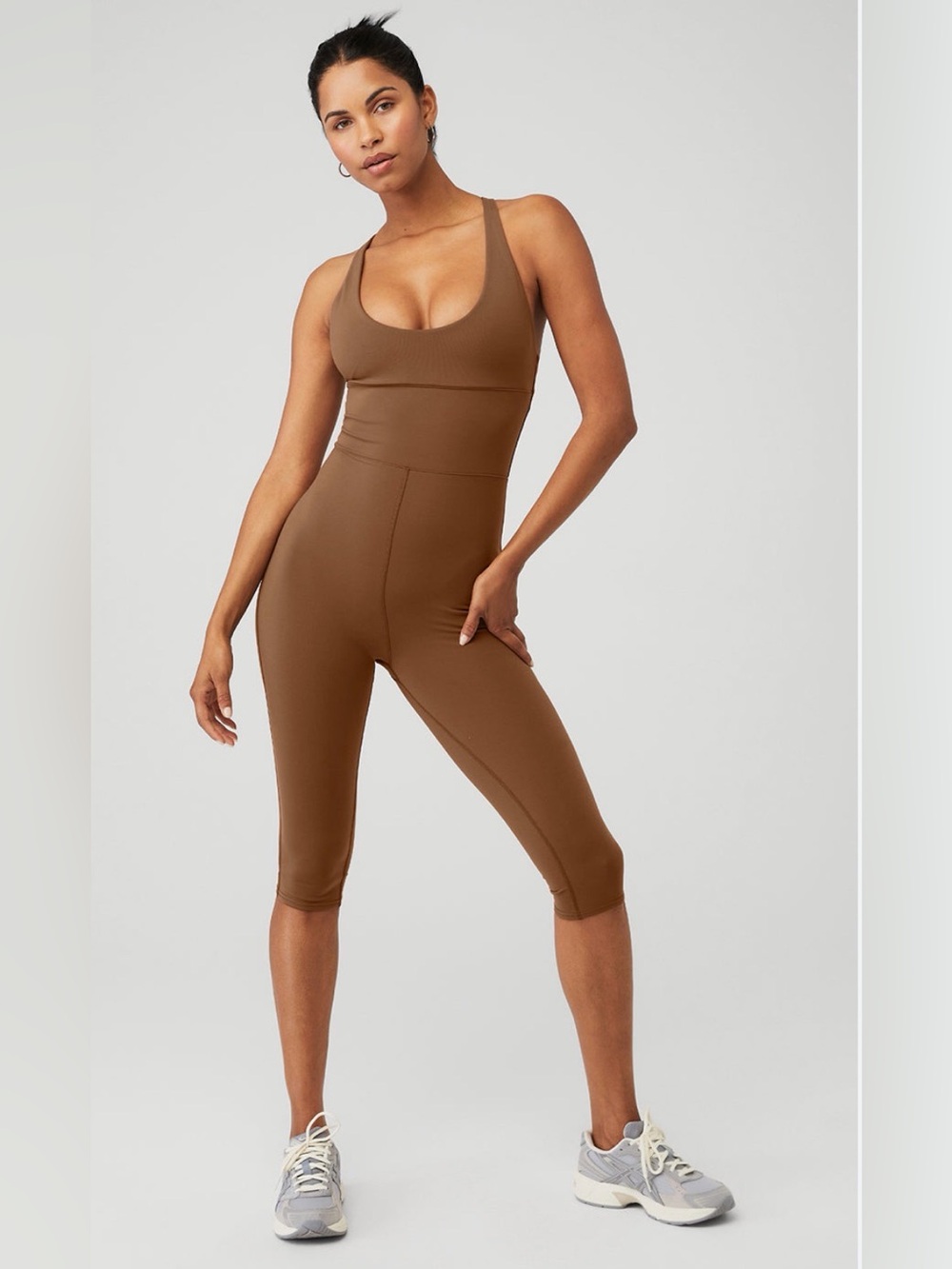 Alo Yoga Airbrush Physique Onesie In Cinnamon Brown
